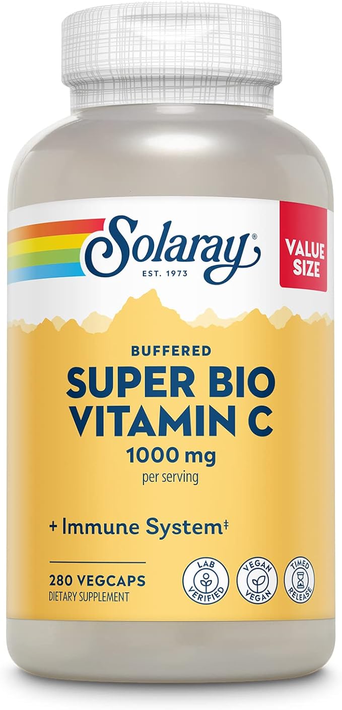 Solaray Super Bio Buffered Vitamin C 1000mg, Two-Stage, Timed Release Vitamin C with Bioflavonoids, Immune Support Supplement - High Absorption, Vegan, 60 Day Guarantee, 180 Servings, 360 VegCaps 140