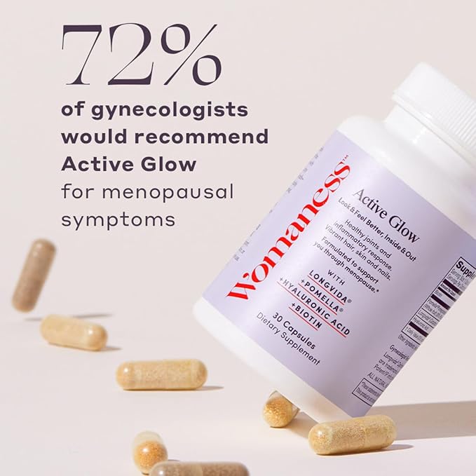 Womaness Active Glow Hair Skin & Nails Vitamins – Supplement for Women w/Biotin, Curcumin derived from Turmeric, Hyaluronic Acid – Vitamins for Hair Growth, Joint Health & Skin Hydration –30 Capsules