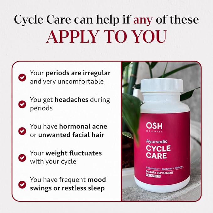 Holistic PMS & Symptom Relief for Women | Ayurvedic Menstrual Cycle Regulator | Made in USA | Eases Hormonal Cramps, Bloating & Acne | Vitex, Bacopa, Shatavari, Borage Oil & Brahmi– OSH Wellness