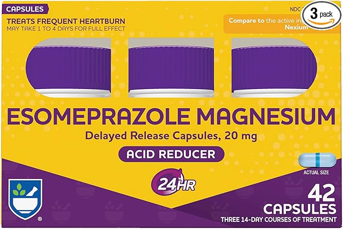 Rite Aid Acid Reducer Esomeprazole Magnesium, 20 mg - 14 Capsules, 3 Pack, 42 Count Total | Heartburn Relief