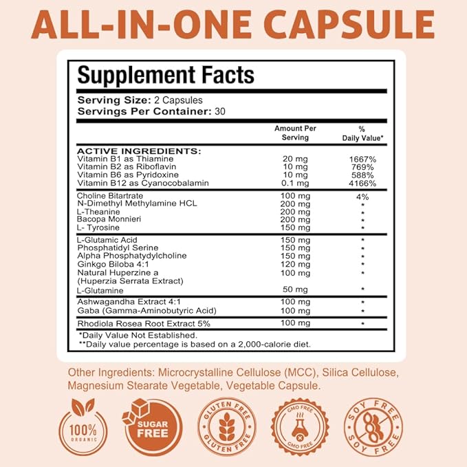 Brain Dose Premium Nootropics - Caffeine-Free Extra Strength Formula for Men & Women - Supports Brain Health, Cognitive Focus & Memory Retention, Pack of 5.