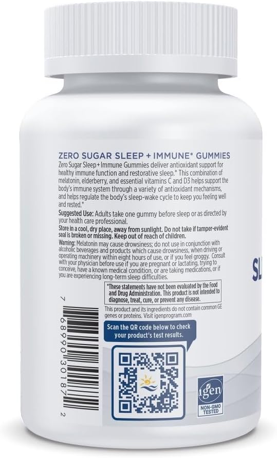 Nordic Naturals Zero Sugar Sleep + Immune Gummies - Elderberry Lemon Flavor - 30 Gummies - 1.5 mg Melatonin for Sleep with Vitamin D3 - Elderberry & Vitamin C Immune Support - 30 Servings