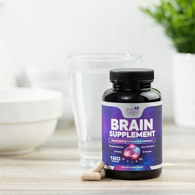 Brain Supplements for Memory and Focus - Extra Strength Nootropic Capsules for Concentration, Alertness, Cognitive Support - Phosphatidylserine, Brain Health Vitamins B6 C E Zinc - 120 Capsules