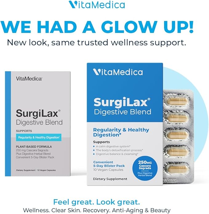 VitaMedica SurgiLax Digestive Blend - All-Natural 5 Day Colon Cleanse - Detox with Cascara Sagrada, Ginger & Milk Thistle for Constipation Relief, Gas & Bloating - 10 Vegan Capsules