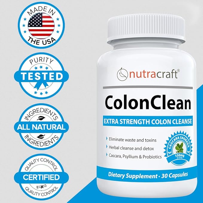 ColonClean #1 Colon Detox and Constipation Relief | Senna, Cascara Sagrada, Psyllium, MCT, Aloe and Probiotics | 30 Capsules