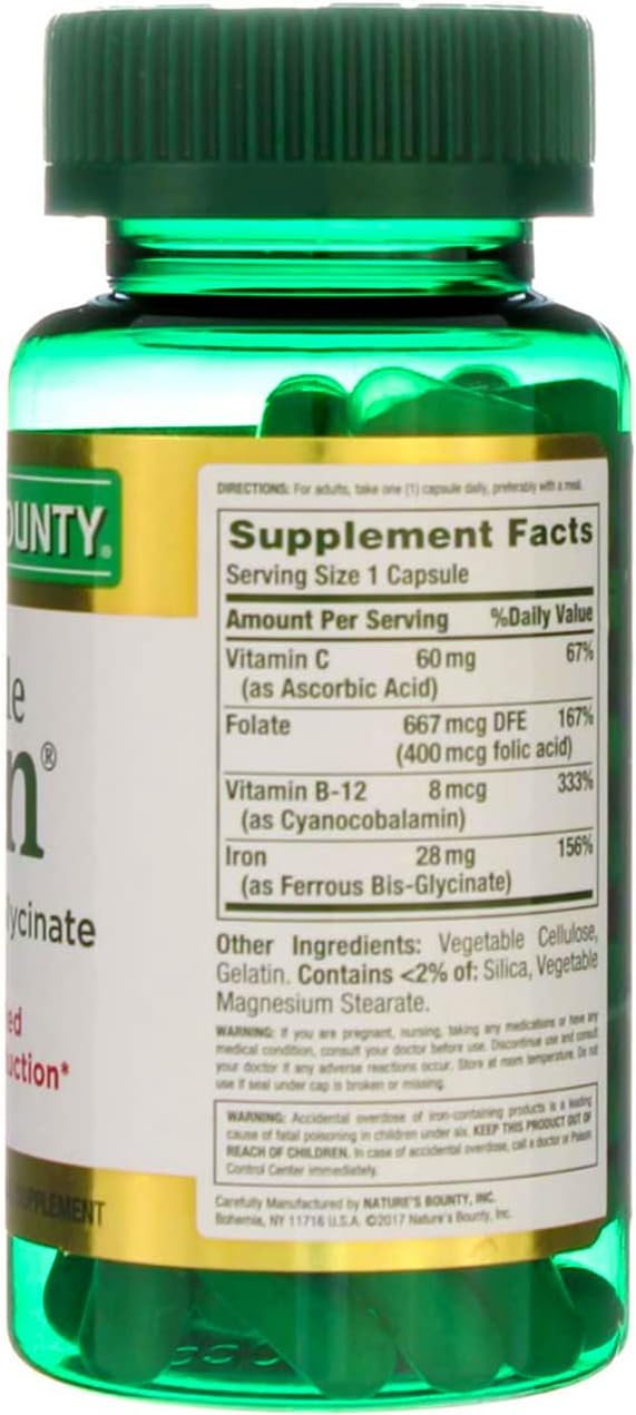 Nature's Bounty Gentle Iron 28 mg - 90 Capsules, Pack of 5