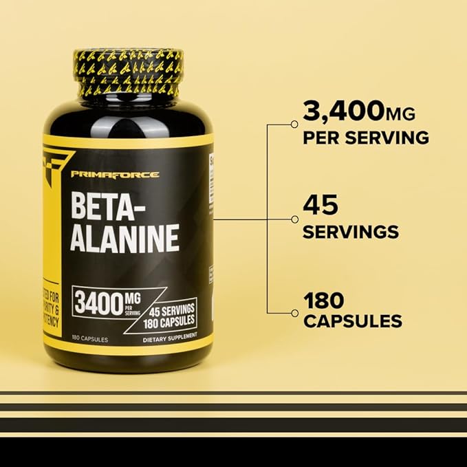 Primaforce Beta Alanine Capsules 3,400mg, 180 Capsules (45 Servings) - Potent Beta-Alanine Supplement