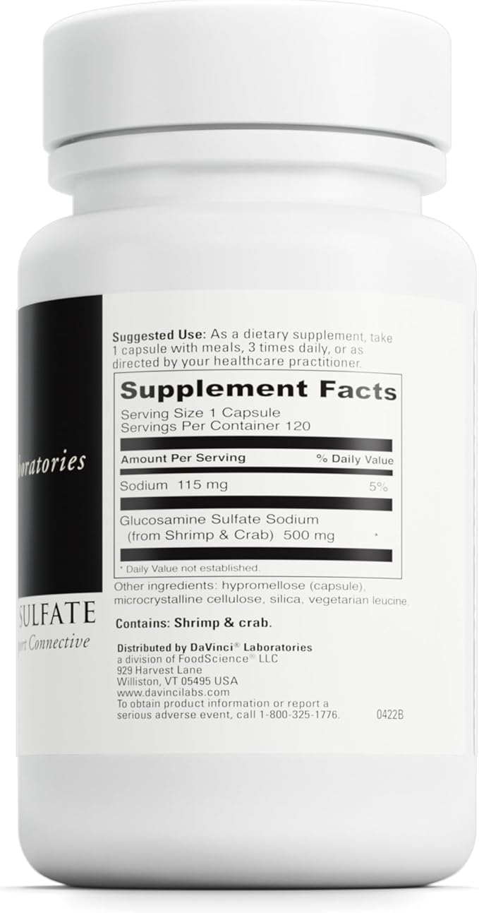 DAVINCI Labs Glucosamine Sulfate - A Dietary Supplement to Support Connective Tissue and Joint Functions - Gluten-Free - 500 mg - 120 Capsules