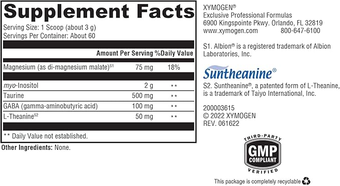 XYMOGEN RelaxMax Drink Mix - Promotes Relaxation + Stress Resiliency - Taurine Powder with Magnesium, Myo-Inositol, GABA, L-Theanine - Unflavored Mood Support Supplement (6.35 oz)