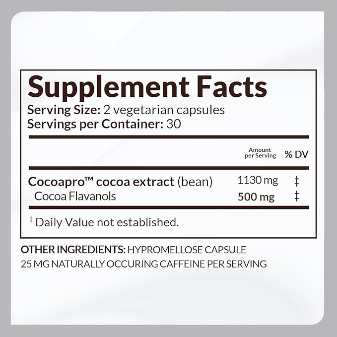CocoaVia Heart & Brain Supplement, 30 Day, Cocoa Flavanol Extract, Memory & Circulation Booster, Nitric Oxide, Boost Oxygen & Energy, Plant Based, Gluten Free, Vegan, 60 Capsules