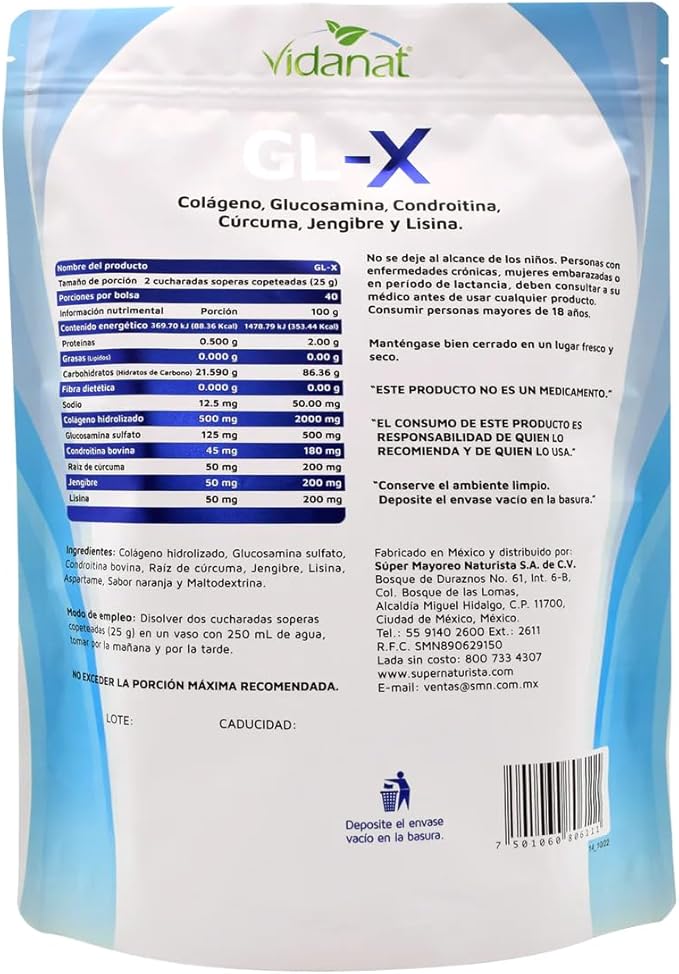 Vidanat GL-X Orange 1Kg – Joint Support with Glucosamine, Chondroitin, Turmeric Root & Collagen – Helps Mobility, Flexibility & Cartilage Health – Orange Flavor