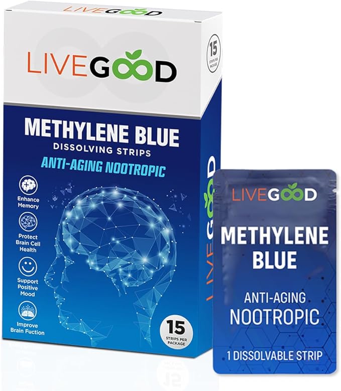 LIVEGOOD™ Methylene Blue Nootropic – Dissolving Strips for Maximum Absorption, Helps Promote Focus & Cognitive & Brain Health, Third Party Tested, 15 Strips