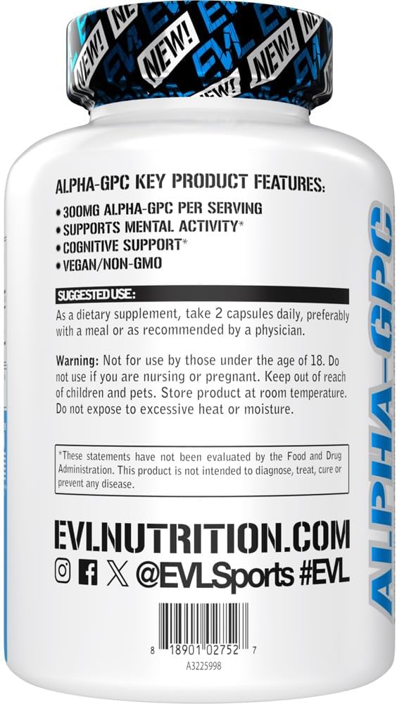 Nootropic Alpha GPC Choline Supplement - Alpha GPC 600 mg Nootropics Brain Support Supplement Acetylcholine Precursor and Mood Booster - EVL Nutrition for Memory and Focus Support