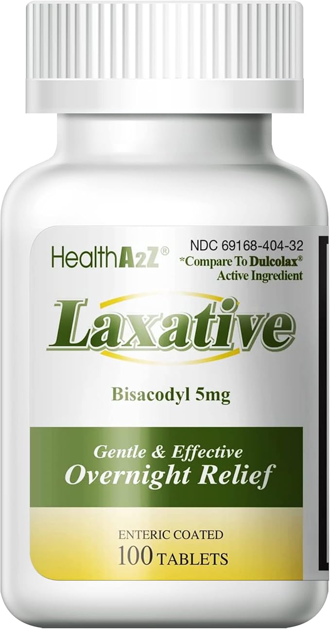 HealthA2Z Laxative Bisacodyl 5mg | 100 Counts | Gentle and Fast Overnight Relief for Constipation