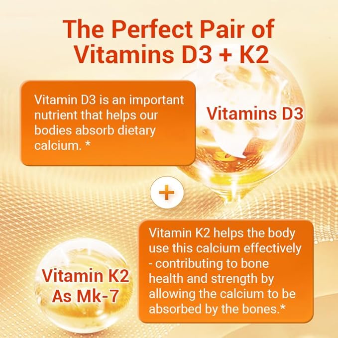 Vitamin D3 + K2 5000 IU - Liposomal Technology for Enhanced Absorption - MK-7 Vitamin K2 100mcg - Supports Bone & Calcium Metabolism - D3K2 Supplement for Men & Women - 90 Softgels