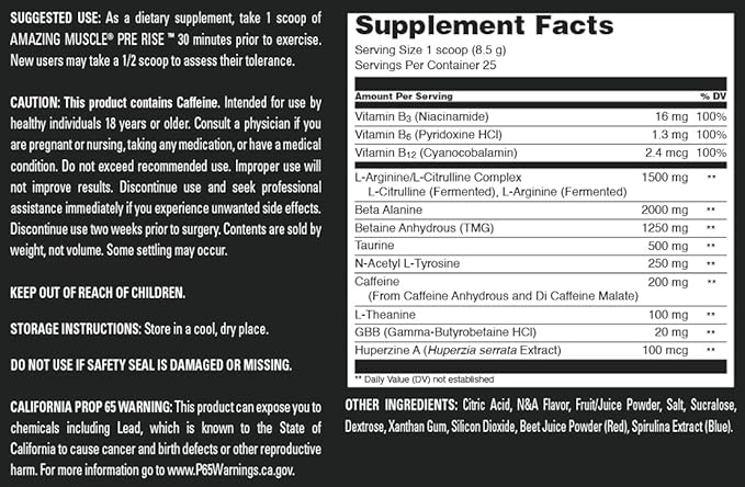 Pre Rise | Pre-Workout Powder Supplement with Caffeine & Beta-Alanine for Men & Women | 25 Servings (25 Servings, Blueberry Pomegranate Blast)