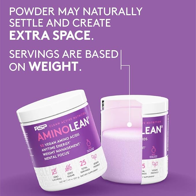 RSP NUTRITION AminoLean Natural Pre Workout Powder, Sucralose Free Amino Energy with No Artificial Dyes, Vegan BCAAs and Weight Management, Acai, 25 Serv
