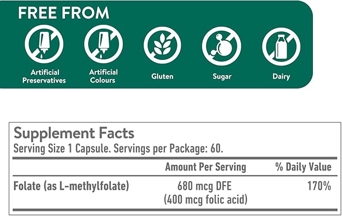 Active Folic 400mcg, Folic Acid Supplement for Pregnancy, 60 Capsules, Helps Fight Tiredness, Fatigue, Highly Absorbed, L-Methylfolate, Vegan, 2 Month Supply