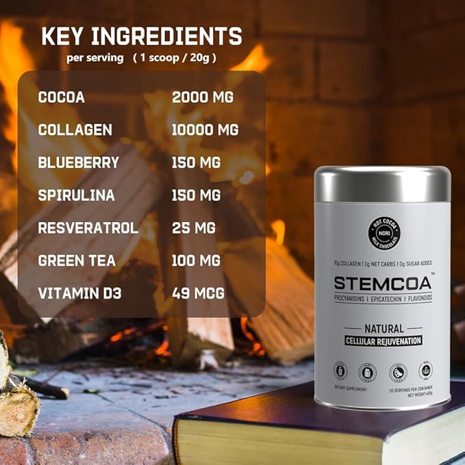 NCR1 - Natural Cellular Renewal & Rejuvenation, Milk Chocolate Flavor, Hydrolyzed Bovine Collagen Powder with Cocoa & Resveratrol, Non-GMO, Gluten Free & Keto Diets