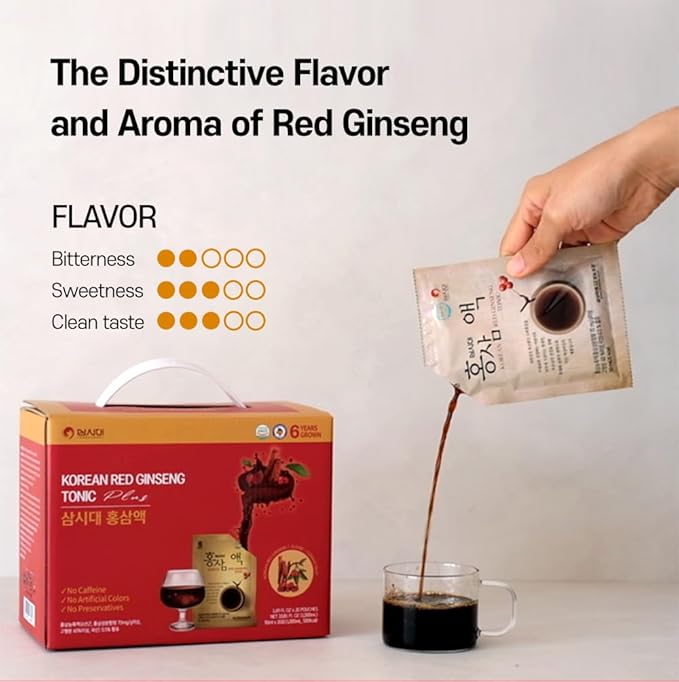 SamSiDae Korean Red Ginseng Tonic – 6-Year Grown Roots with Jujube & Cornus Fruit Extract – Caffeine-Free Herbal Supplement – Supports Energy and Immune Health – 20 Convenient Daily Pouches