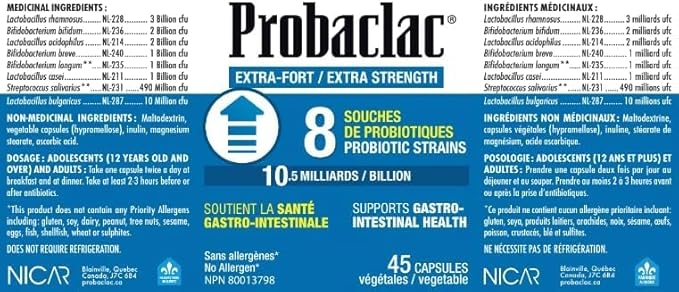 Extra Strength Formula,Multistrain probiotic and lactic Ferment Complex,Formula Based on Natural strains thereby ensuring Complete intestinal Tract Coverage (45)