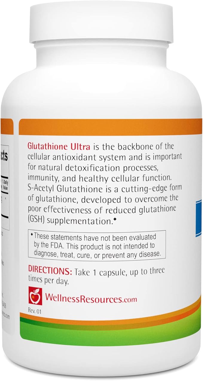 Wellness Resources Glutathione Ultra Supplement - Bioavailable S-Acetyl L-Glutathione (SAG) - Antioxidant, Detox & Cellular Health Immune Support - High Absorption, Non-GMO, Gluten-Free, 90 Capsules