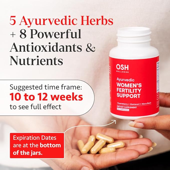 Ayurvedic Fertility Supplements for Women | Support Ovulation | Conception for Women | Egg Quality | Maca Root, Vitex, & Vitamins | Vegan | 90 Capsules - OSH Wellness