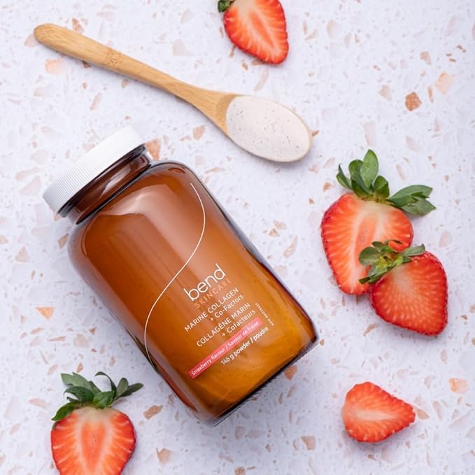 Bend Beauty Marine Collagen + Co-Factors | Strawberry Flavored Collagen Powder | Hydrolyzed Collagen Supplement | Fish Collagen Peptides + Silicon + Vitamin C | Supports Healthy Skin, Hair & Nails