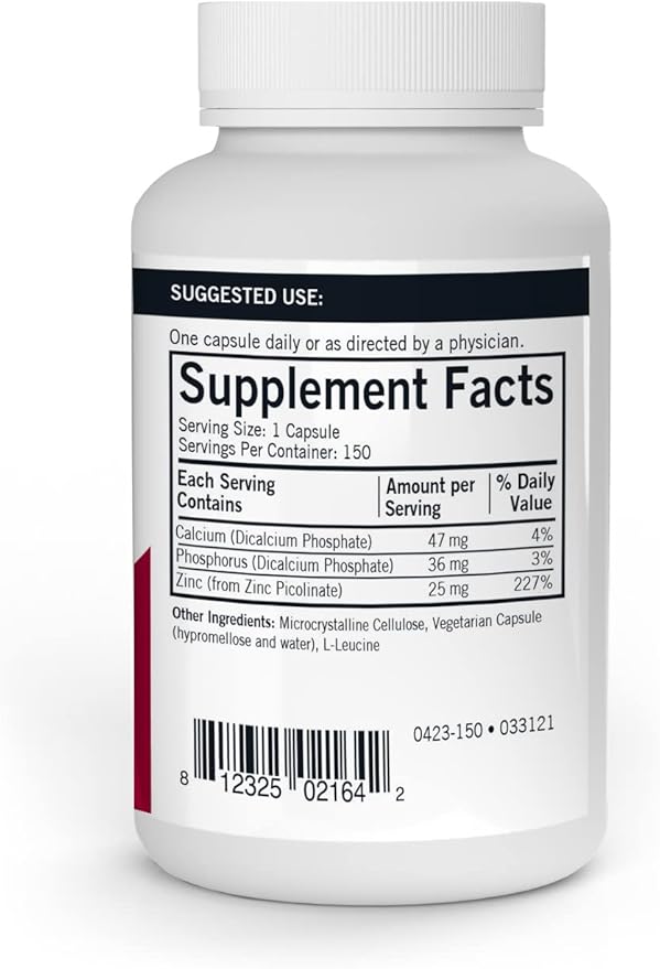 Kirkman – Zinc Picolinate 25 mg - Hypoallergenic – 150 Vegetarian Capsules – Gluten Free – Casein Free – Minerals
