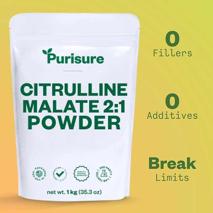 L Citrulline Malate 2:1 Powder, 1 kg, Citrulline Supplement and Citrulline Nitrate for Strength Performance and Energy, Pre-Workout L Arginine L Citrulline Supplement Powder, 334 Servings