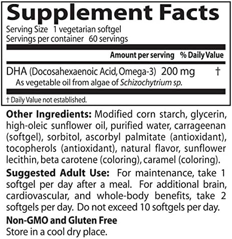 Doctors Best Vegan DHA from Algae, Supports Brain & Cardiovascular Health, Non-GMO, Gluten Free, Soy Free, Vegan 60 Veggie Softgels