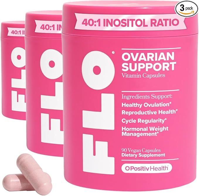 O Positiv FLO Ovarian Health Support – Hormone Balance for Women with DIM, Myo & D-Chiro Inositol, Folic Acid – Ovulation & Cycle Support – 30 Servings (Pack of 3)