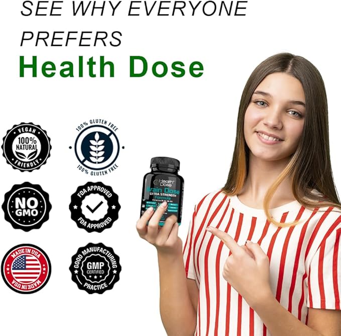 Brain Dose Premium Nootropics - Caffeine-Free Extra Strength Formula for Men & Women - Supports Brain Health, Cognitive Focus & Memory Retention, Pack of 3.