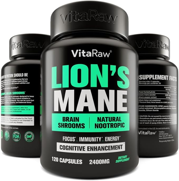 Organic Lions Mane Supplement Capsules 2400 mg - Powerful Nootropic - Helps Maintain Memory, Energy, and Mental Clarity - Vegan Brain Booster Focus Pills - Real Lion's Mane Supplement - Melena de Leon