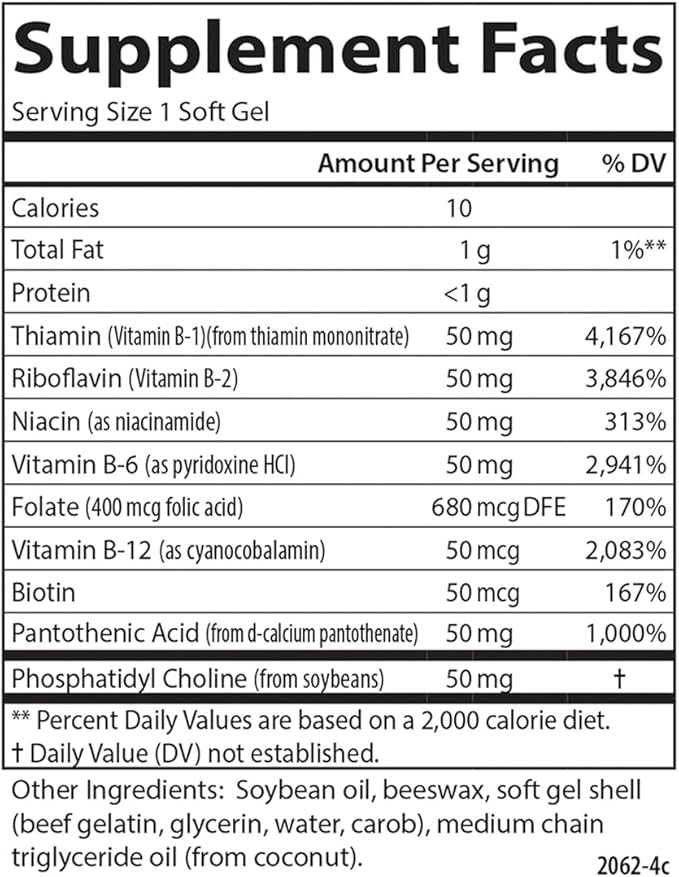 Carlson - B-50 Gels, Vitamin B Complex, Energy Production, Cellular Support & Optimal Wellness, 200 Softgels