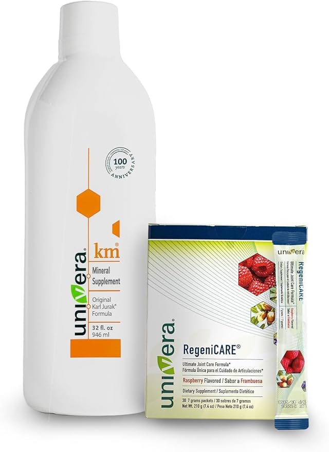 Univera Wellness Essentials Combo Pack, km & RegeniCARE, Potassium Support with 13 Botanical Ingredients, Joint Health Support with Glucosamine, Chondroitin, MSM & Univestin