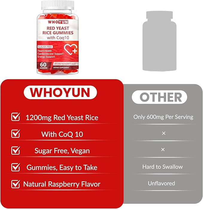 Red Yeast Rice with Coq10 Gummies Sugar Free, Red Yeast Rice Supplement