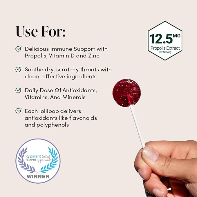 Beekeeper's Naturals Kids Throat Soothing Lollipops, Mixed Berry & Elderberry Doctor Formulated Immune Support, Vitamin D & Honey, 15 ct
