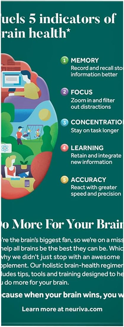 NEURIVA Original Brain Supplement for Memory, Focus & Concentration + Learning & Accuracy with Clinically Tested Nootropics Phosphatidylserine and Neurofactor, Caffeine Free, 30 Capsules (3 Pack)