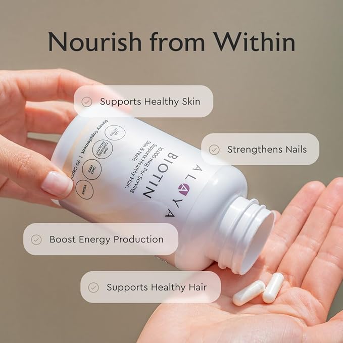 Alaya Naturals - Biotin 10,000mcg, 90 Capsules - Supports Healthy Hair, Skin & Nails