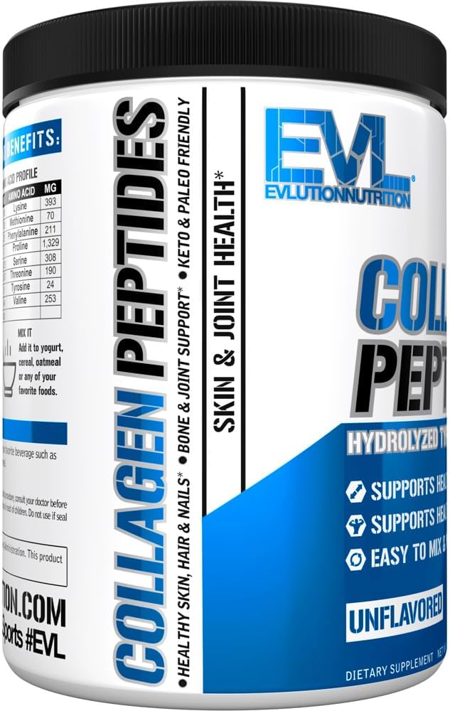 Evlution Nutrition Collagen Peptides Powder, Premium Hydrolyzed Collagen to Support Healthy Skin, Hair, Bones, Joints, Nails & More (30 Servings)