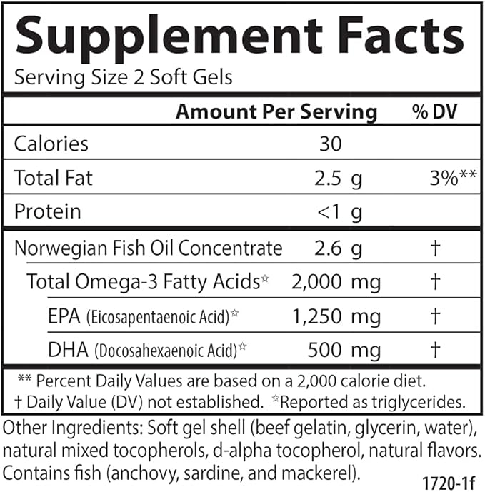 Carlson - Maximum Omega 2000, 2000 mg Omega-3 Fatty Acids Including EPA and DHA, Wild-Caught, Norwegian Fish Oil Supplement, Sustainably Sourced Fish Oil Capsules, Lemon, 60 Softgels
