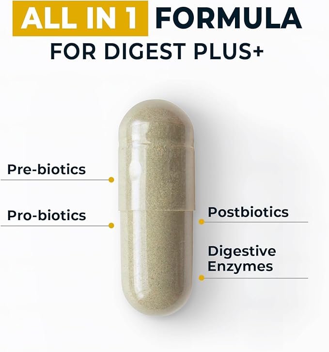 4-in-1 Prebiotic Probiotic & Postbiotic for Women & Men, Complete Gut & Digestive Support Supplement, Pre Post Probiotics & Digestive Enzymes 60 Capsules,Made in USA
