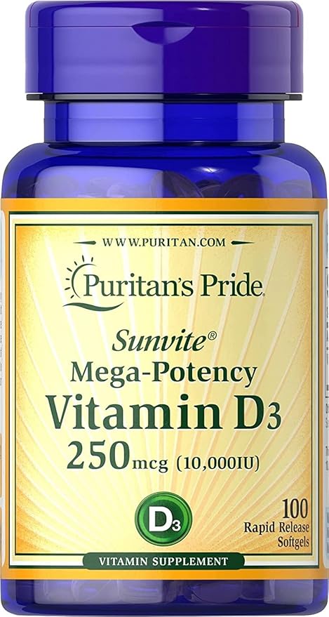 Puritan's Pride Vitamin D3 10,000 IU, Twin Pack 200 Total Count, 100 Count (Pack of 2)