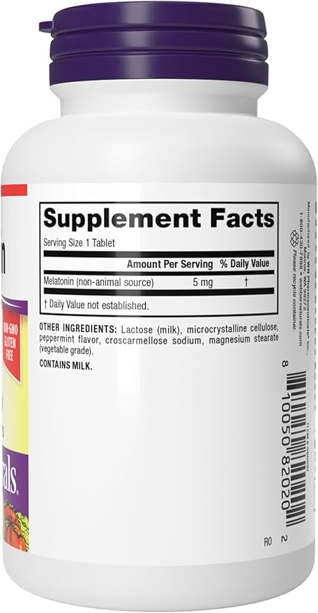 Webber Naturals Extra Strength Melatonin 5mg, Fast-Melting Tablets, 200 Day Supply, 100% Drug Free Sleep Supplements for Adults, Gluten Free, Non-GMO, Vegetarian Formula