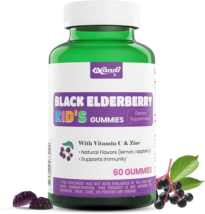 Kids Elderberry Gummies 50mg - Daily Immune Support with Vitamin C & Zinc, Natural Berry Flavor, Antioxidant, Gluten Free, 60 Gummies (2-Month Supply)