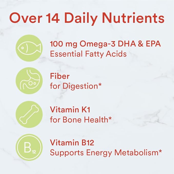 SmartyPants Kids Multivitamin Gummies and Fiber Supplement: Vitamin D3, C, Vitamin B12, B6, A, Zinc, Biotin, Inositol, Fiber Gummies, Three Fruit Flavors, 120 Count (30 Day Supply)