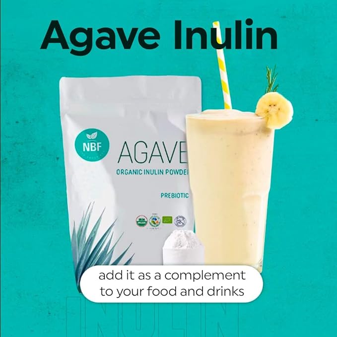 NBF NATURA BIO FOODS - Organic Agave Inulin Powder | Prebiotic Fiber Supplement | Gut Support | No Flavor or Aftertaste | Vegan & Keto Friendly | 16 Oz, 1 Pound (Pack of 1)