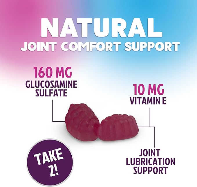 Joint Support Gummies Glucosamine Plus Vitamin E - Nature's Joint Support Supplement for Occasional Discomfort for Back, Knees & Hands - Cartilage & Joint Health & Flexibility Support - 60 Gummies
