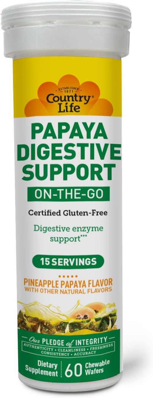 Country Life Chewable Papaya Digestive Enzyme – 8 Pack | Pineapple Papaya Flavor | On-The-Go Digestive Support with Papain, Protease & Amylase | Certified Vegan, Gluten-Free, Non-GMO, Kosher